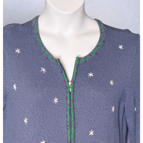Appleseed’s Vintage Holiday Cardigan Size M Zip Up Embroidered Christmas Sweater - Picture 4 of 8